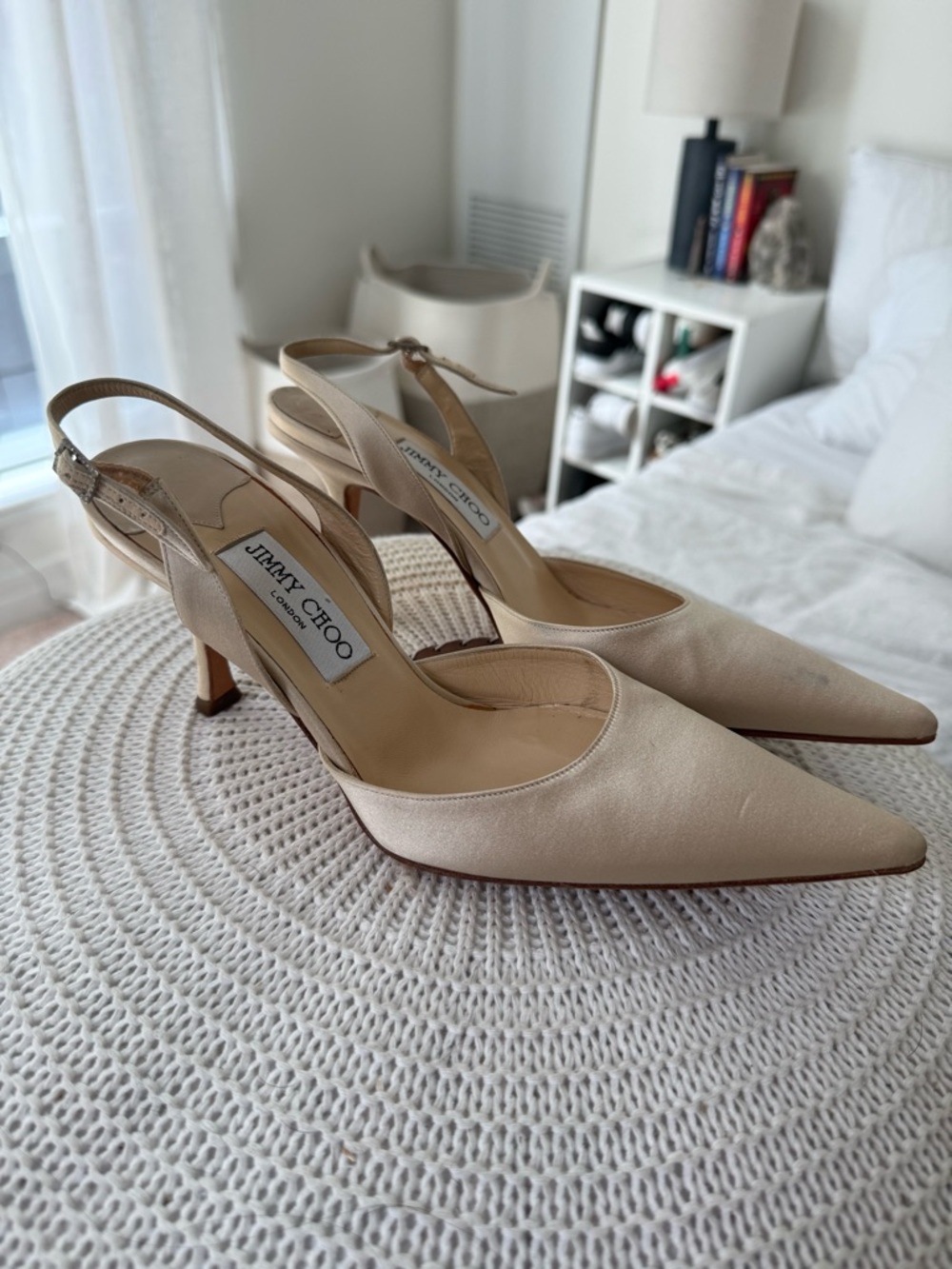 Jimmy Choo Beige Pointed-Toe Slingback Heels